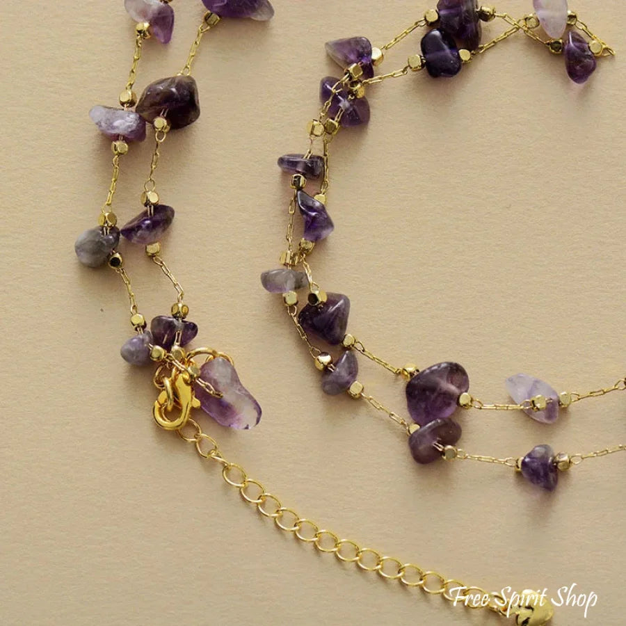 Natural Irregular Amethyst Gold Chain Multi-Layer Necklace - Free Spirit Shop