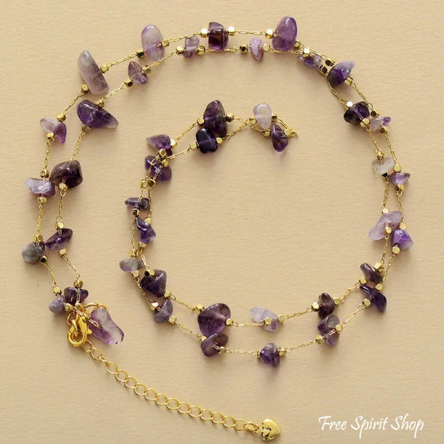 Natural Irregular Amethyst Gold Chain Multi-Layer Necklace - Free Spirit Shop