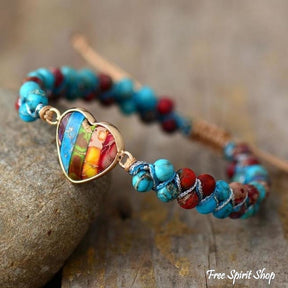 Natural Jasper Rainbow Heart Bead Bracelet - Free Spirit Shop