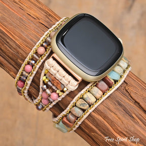 Natural King Jasper & Rhodonite Beaded Fitbit Watch Band - Free Spirit Shop