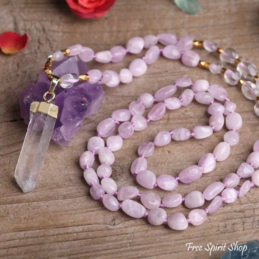 Natural Kunzite Crystal & Clear Quartz Beaded Necklace - Free Spirit Shop