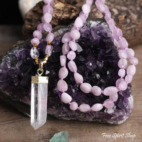Natural Kunzite Crystal & Clear Quartz Beaded Necklace - Free Spirit Shop