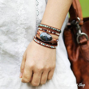 Natural Labradorite African Turquoise & Agate Wrap Bracelet - Free Spirit Shop