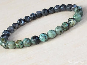 Natural Labradorite & African Turquoise Gemstone Bead Mala Bracelet - Free Spirit Shop