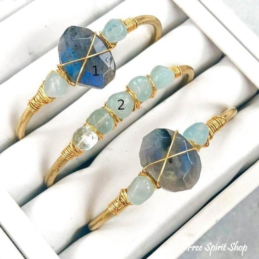 Natural Labradorite & Aquamarine Gold Cuff - Free Spirit Shop