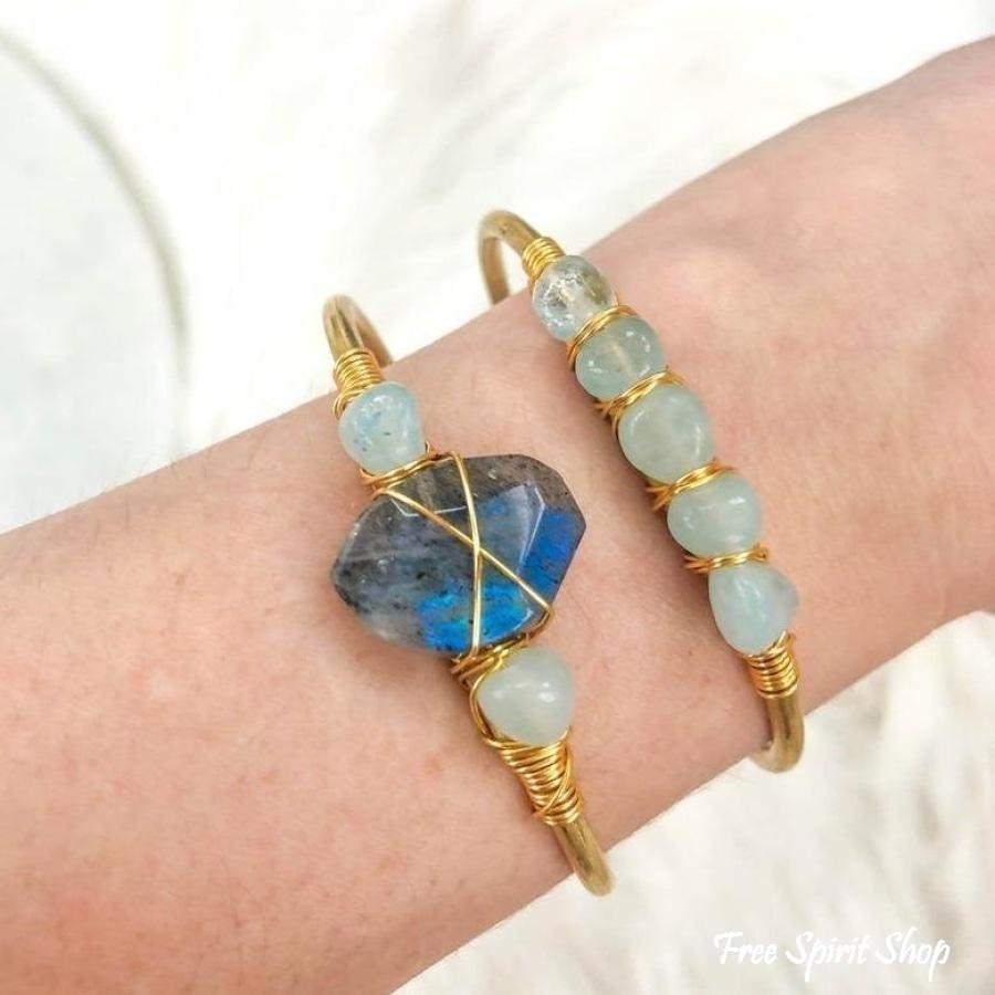 Natural Labradorite & Aquamarine Gold Cuff - Free Spirit Shop