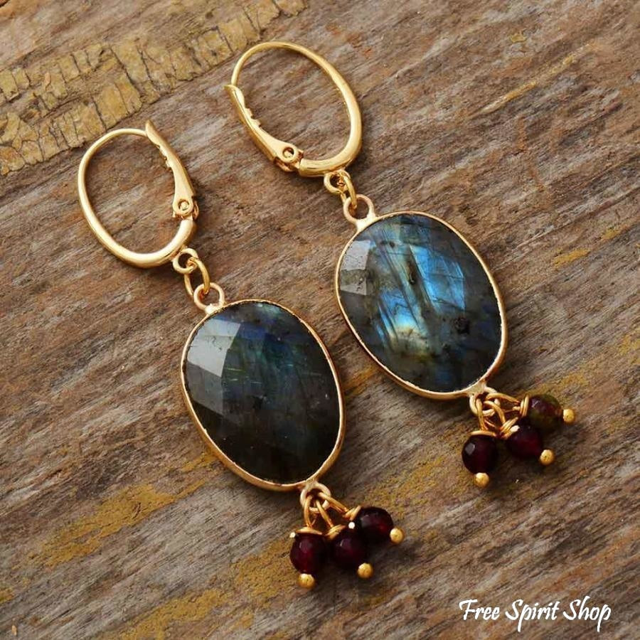 Natural Labradorite & Bead Earrings - Free Spirit Shop