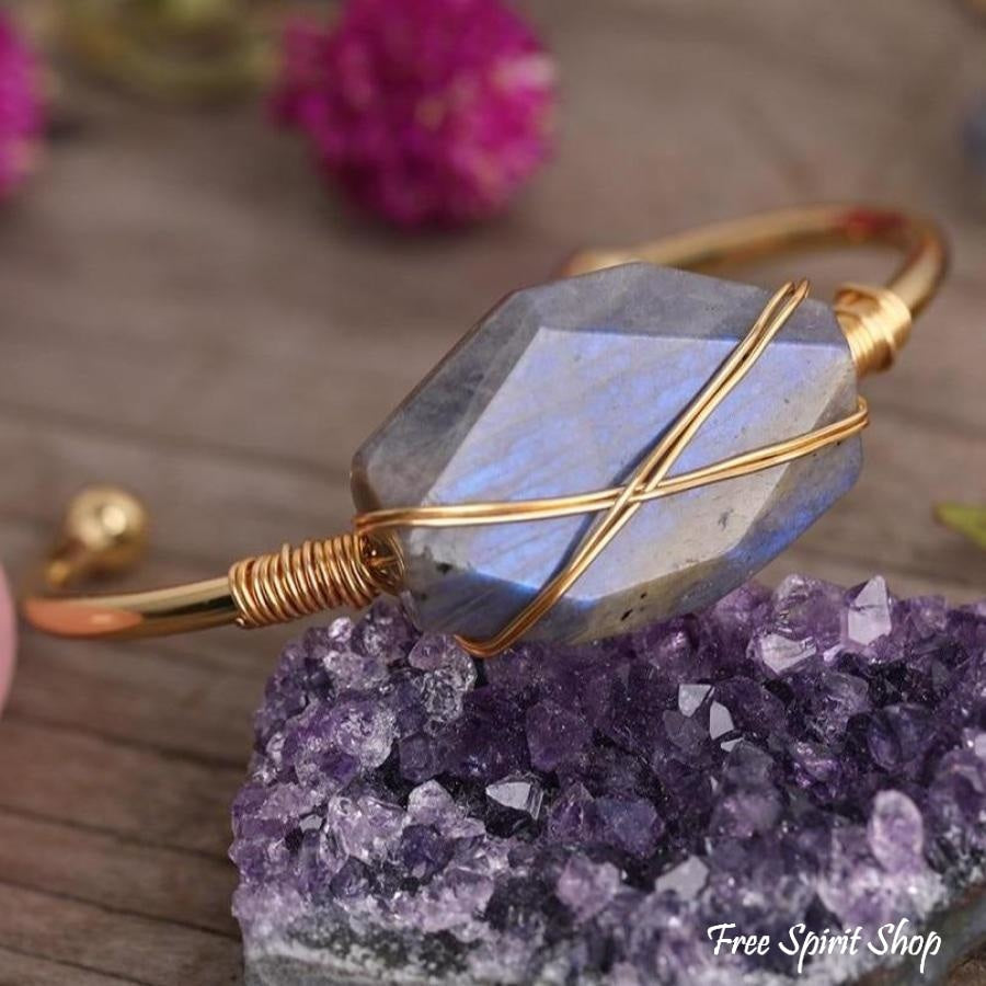 Natural Labradorite Gold Copper Cuff - Free Spirit Shop