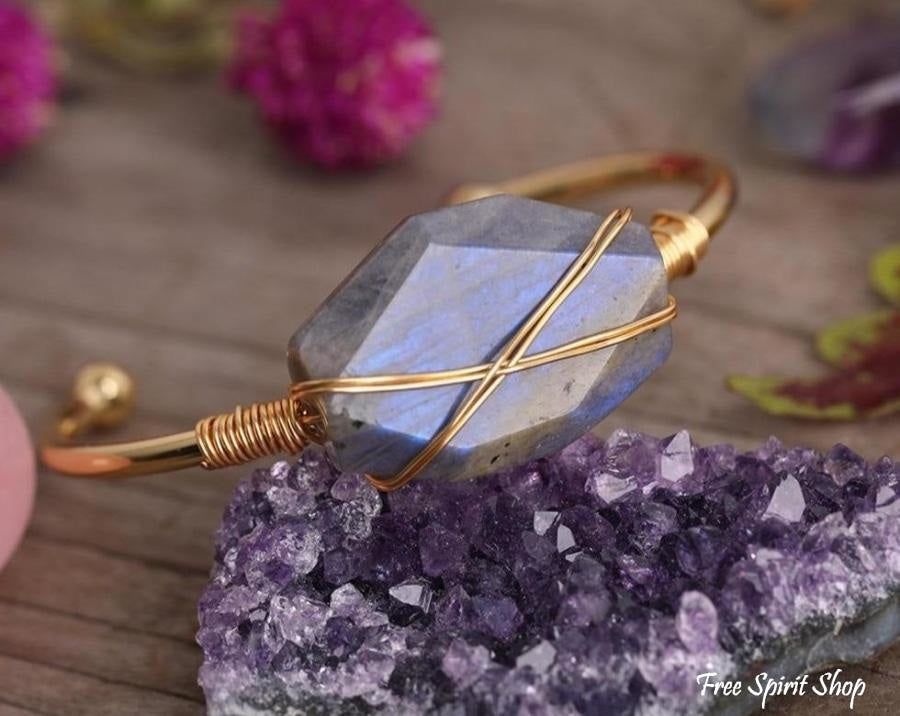 Natural Labradorite Gold Copper Cuff - Free Spirit Shop