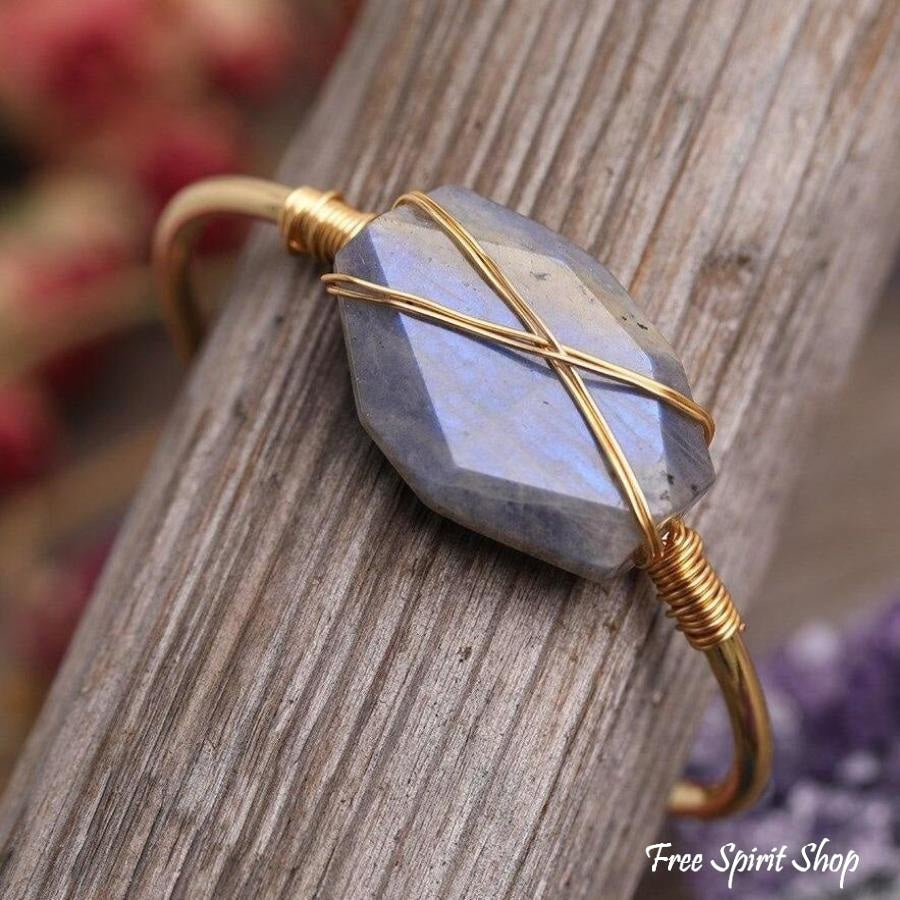 Natural Labradorite Gold Copper Cuff - Free Spirit Shop