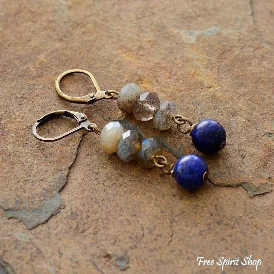 Natural Labradorite & Lapis Lazuli Earrings - Free Spirit Shop