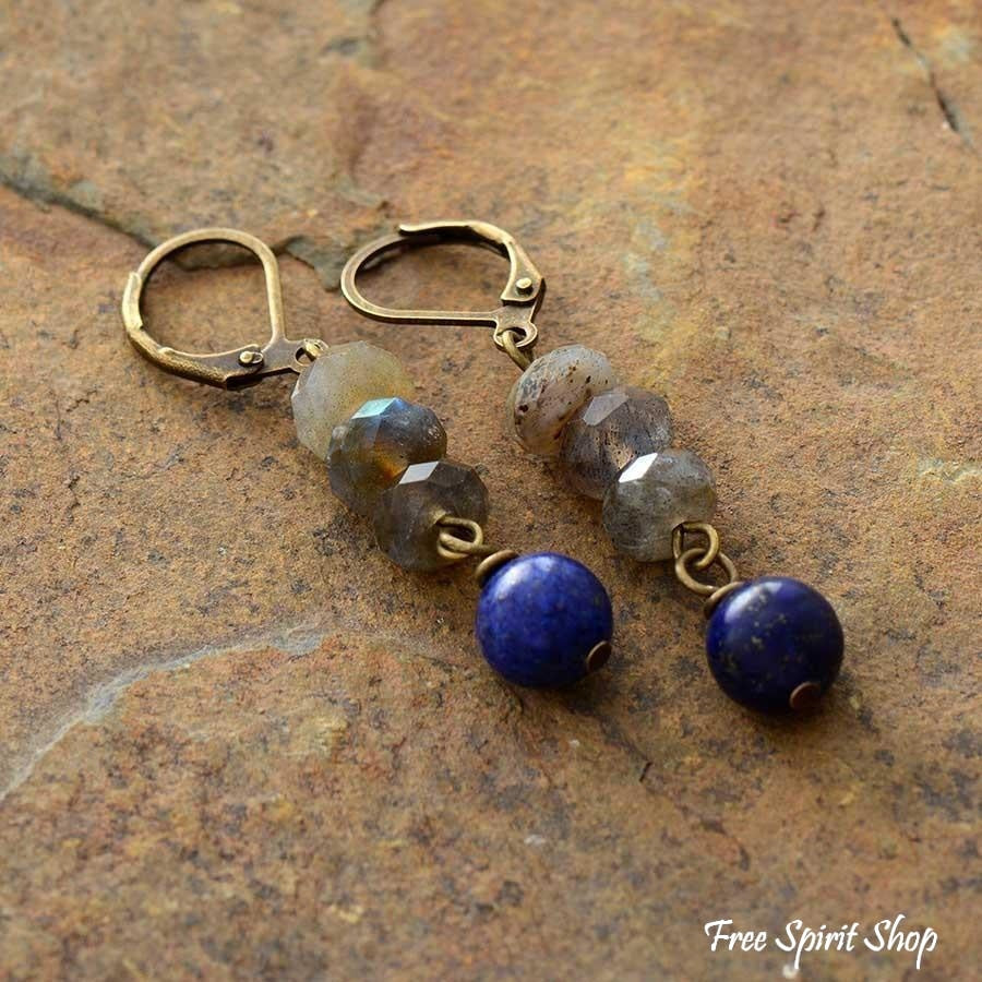 Natural Labradorite & Lapis Lazuli Earrings - Free Spirit Shop