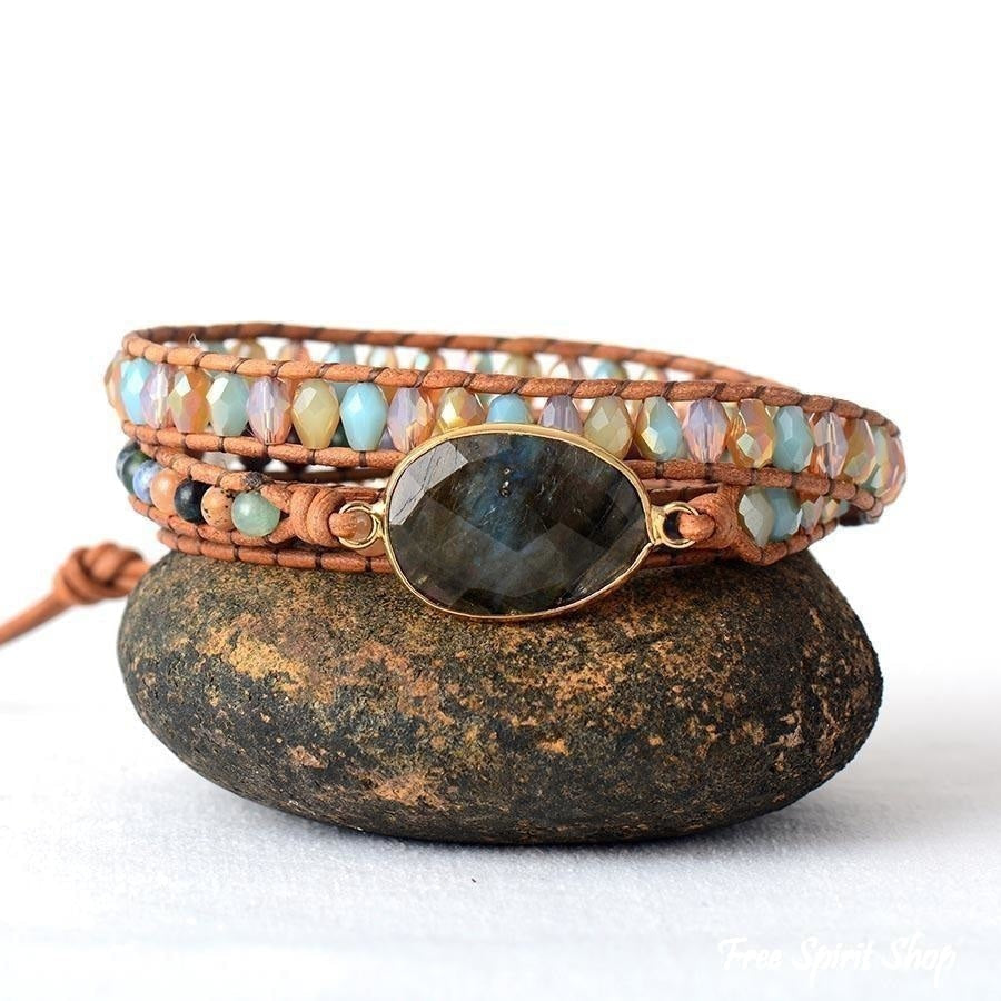 Natural Labradorite & Mix Gemstone Beads Wrap Bracelet - Free Spirit Shop