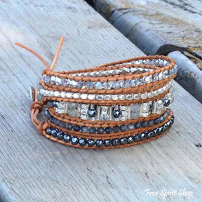 Natural Labradorite Stone Leather Wrap Bracelet - Free Spirit Shop