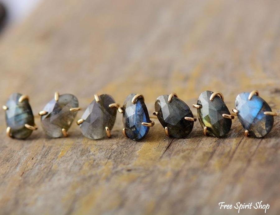 Natural Labradorite Stud Earrings - Free Spirit Shop