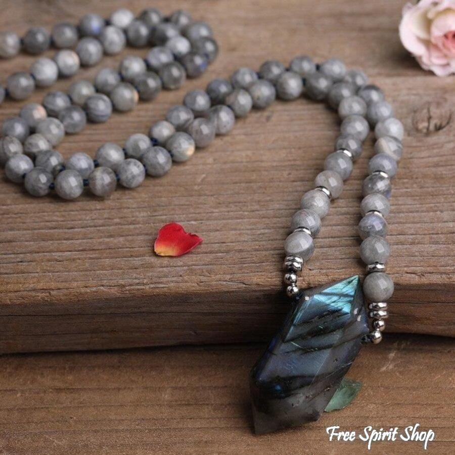 Natural Labradorite Wand-point Beaded Necklace - Free Spirit Shop