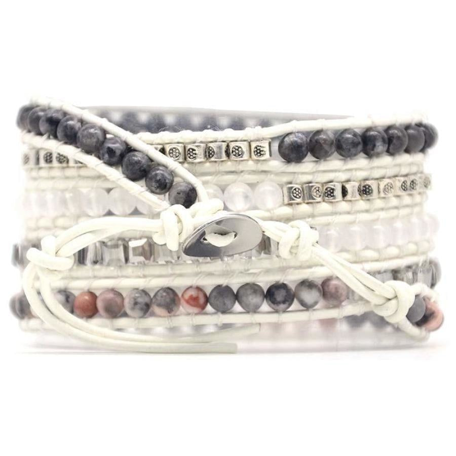 Natural Labradorite, White Jade & Druzy Stone Leather Wrap Bracelet - Free Spirit Shop