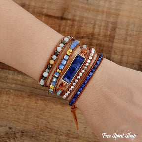 Natural Lapis Lazuli Amazonite & Pyrite Wrap Bracelet - Free Spirit Shop