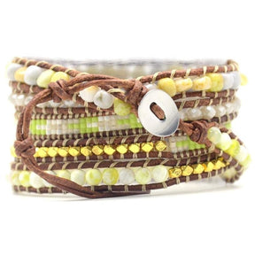Natural Lime Miyuki Beads, Agate & Jasper Stone Leather Wrap Bracelet - Free Spirit Shop