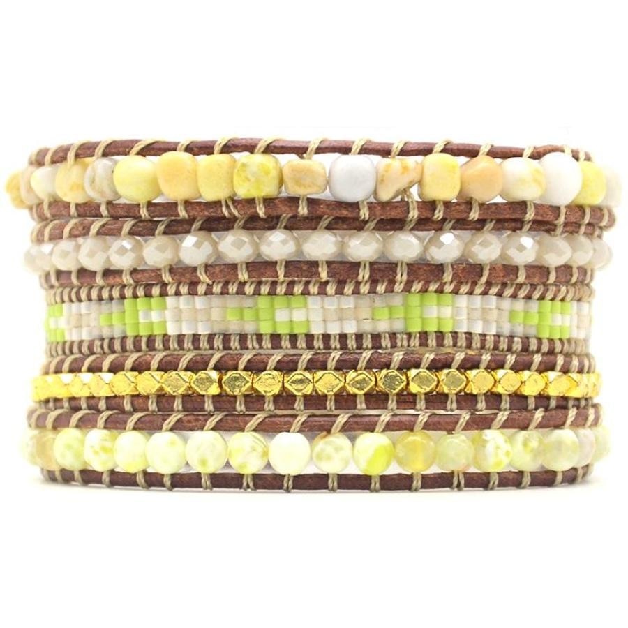 Natural Lime Miyuki Beads, Agate & Jasper Stone Leather Wrap Bracelet - Free Spirit Shop