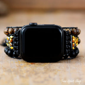 Natural Matte Black Onyx & Picture Jasper Apple Watch Band - Free Spirit Shop