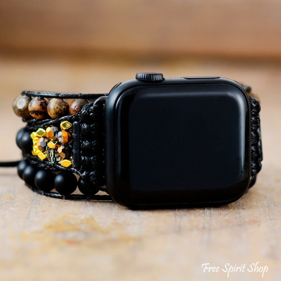 Natural Matte Black Onyx & Picture Jasper Apple Watch Band - Free Spirit Shop