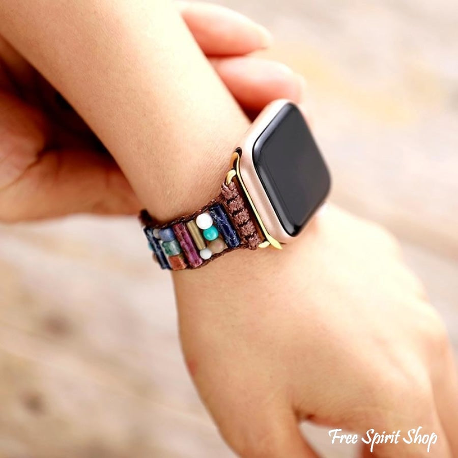 Creative Natural Gems Stone For Apple Watch Band Bead Boho 3X Wrap