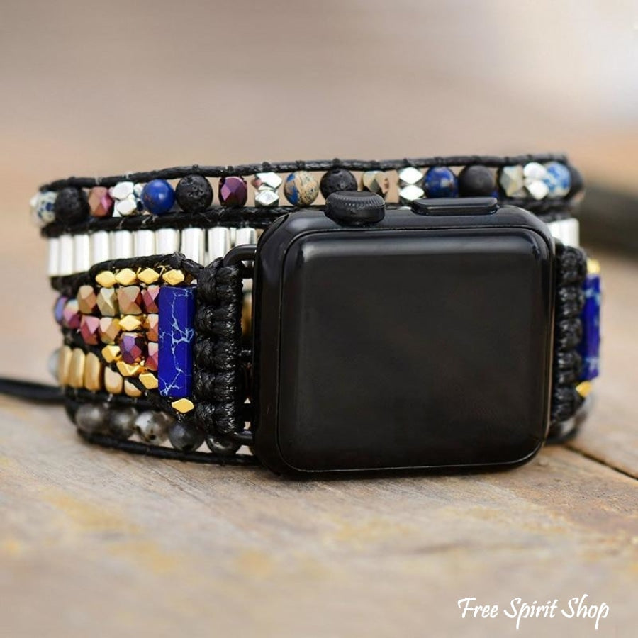 Natural Mix Gemstones Black Apple Watch Band - Free Spirit Shop