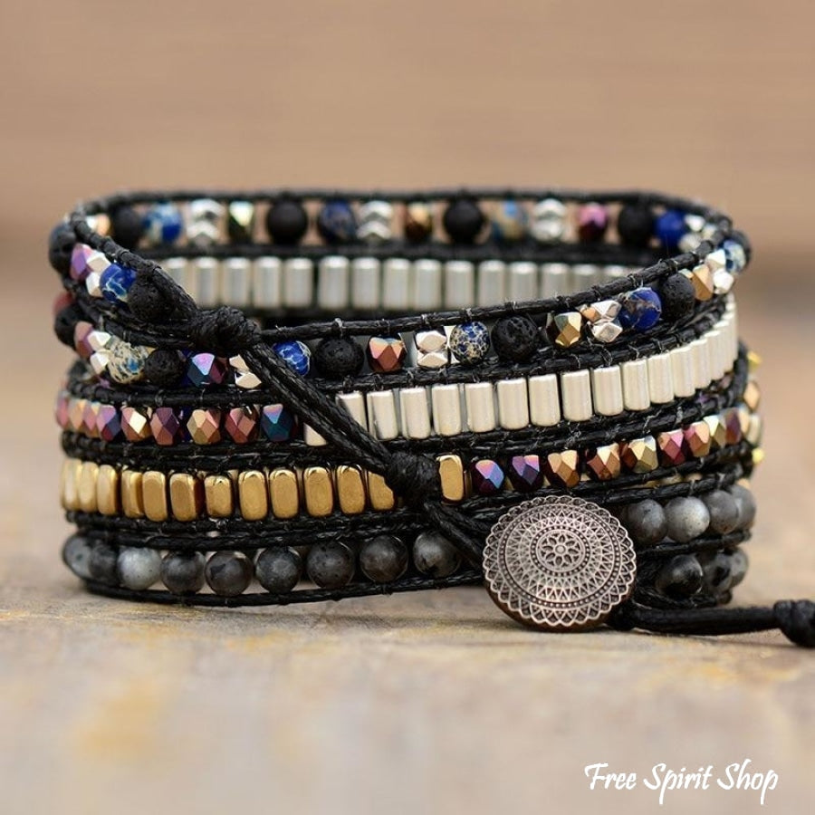 Natural Mix Gemstones Black Apple Watch Band - Free Spirit Shop