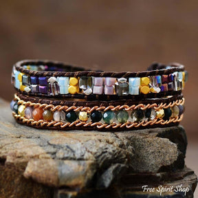 Natural Mixed Gemstone and Chain Beaded Wrap Bracelet - Free Spirit Shop