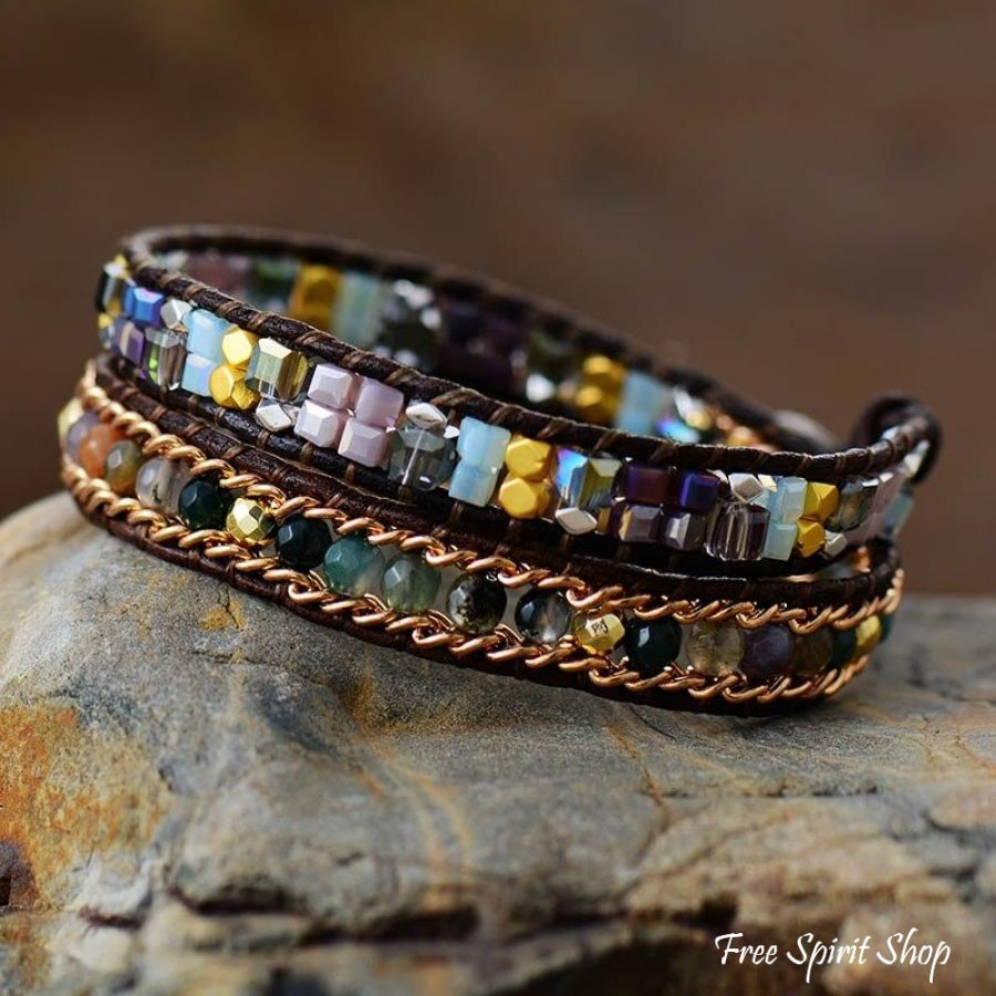 Natural Mixed Gemstone and Chain Beaded Wrap Bracelet - Free Spirit Shop