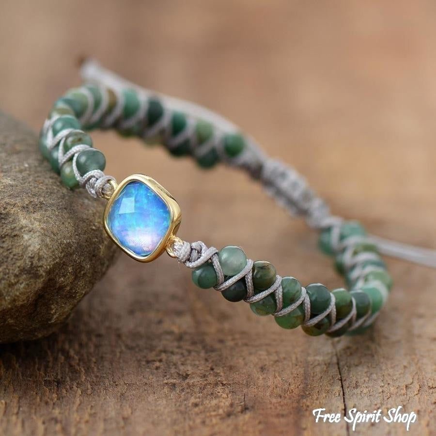 Natural Moss Agate & Opal Bead Bracelet - Free Spirit Shop