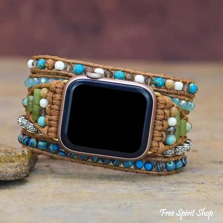 Natural Ocean Jasper Beaded Apple Watch Band - Free Spirit Shop