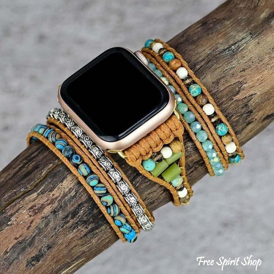 Natural Ocean Jasper Beaded Apple Watch Band - Free Spirit Shop