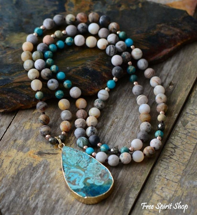 Natural Ocean Jasper Beaded Neckace - Free Spirit Shop