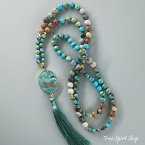 Natural Ocean Jasper Turquoise Howlite & Picture Jasper Bead Necklace - Free Spirit Shop
