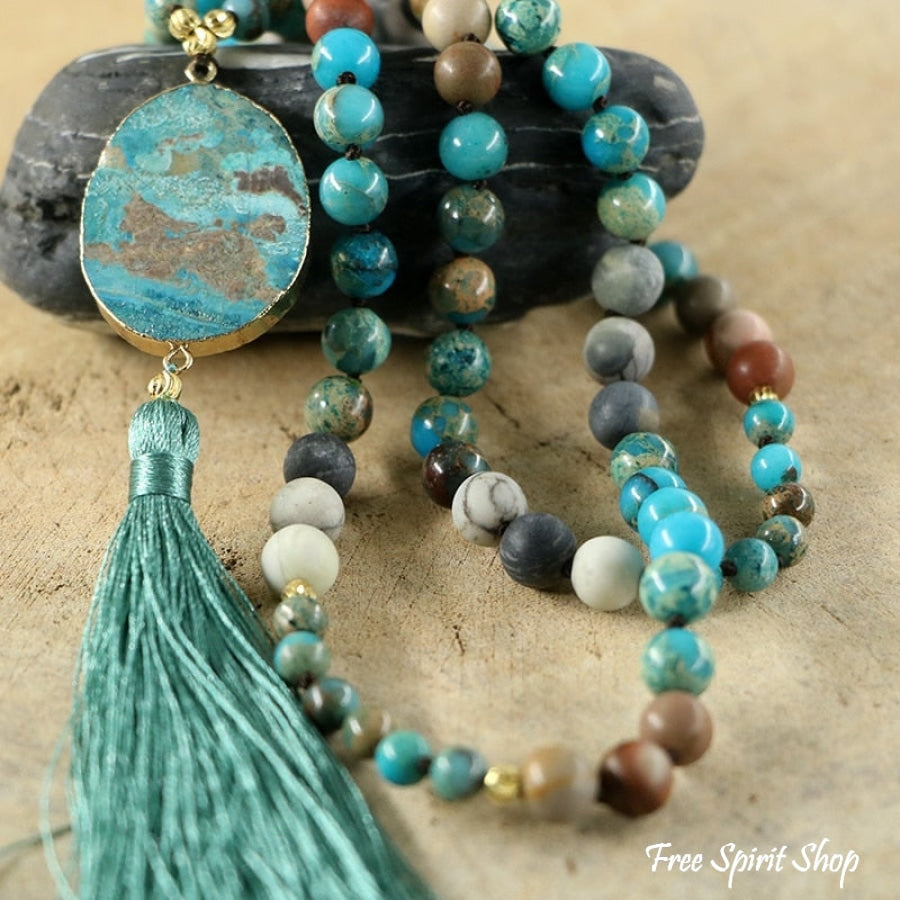 Natural Ocean Jasper Turquoise Howlite & Picture Jasper Bead Necklace - Free Spirit Shop