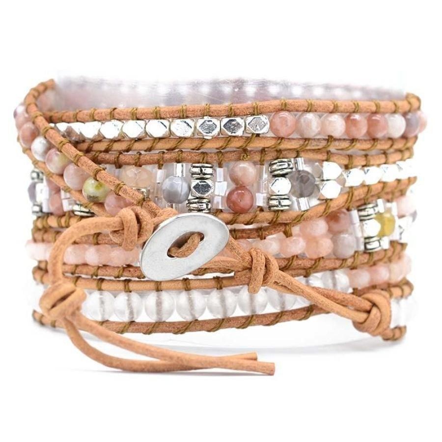 Natural Pink Aventurine & Sunstone Wrap Bracelet - Free Spirit Shop