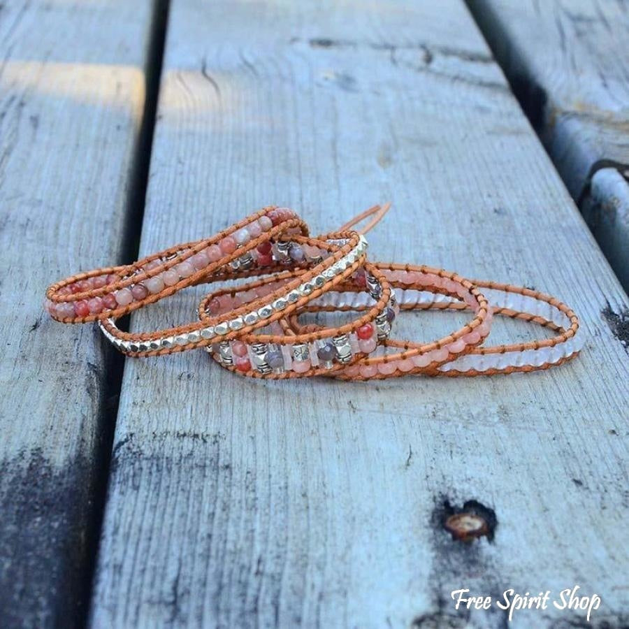 Natural Pink Aventurine & Sunstone Wrap Bracelet - Free Spirit Shop