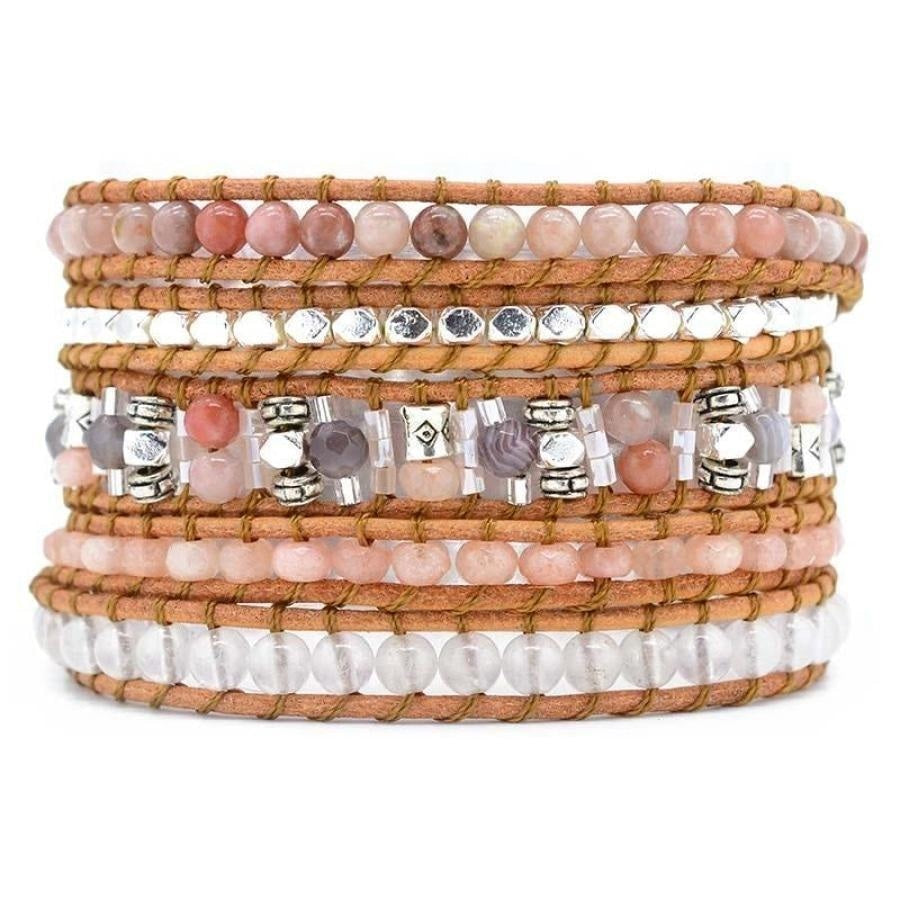 Natural Pink Aventurine & Sunstone Wrap Bracelet - Free Spirit Shop