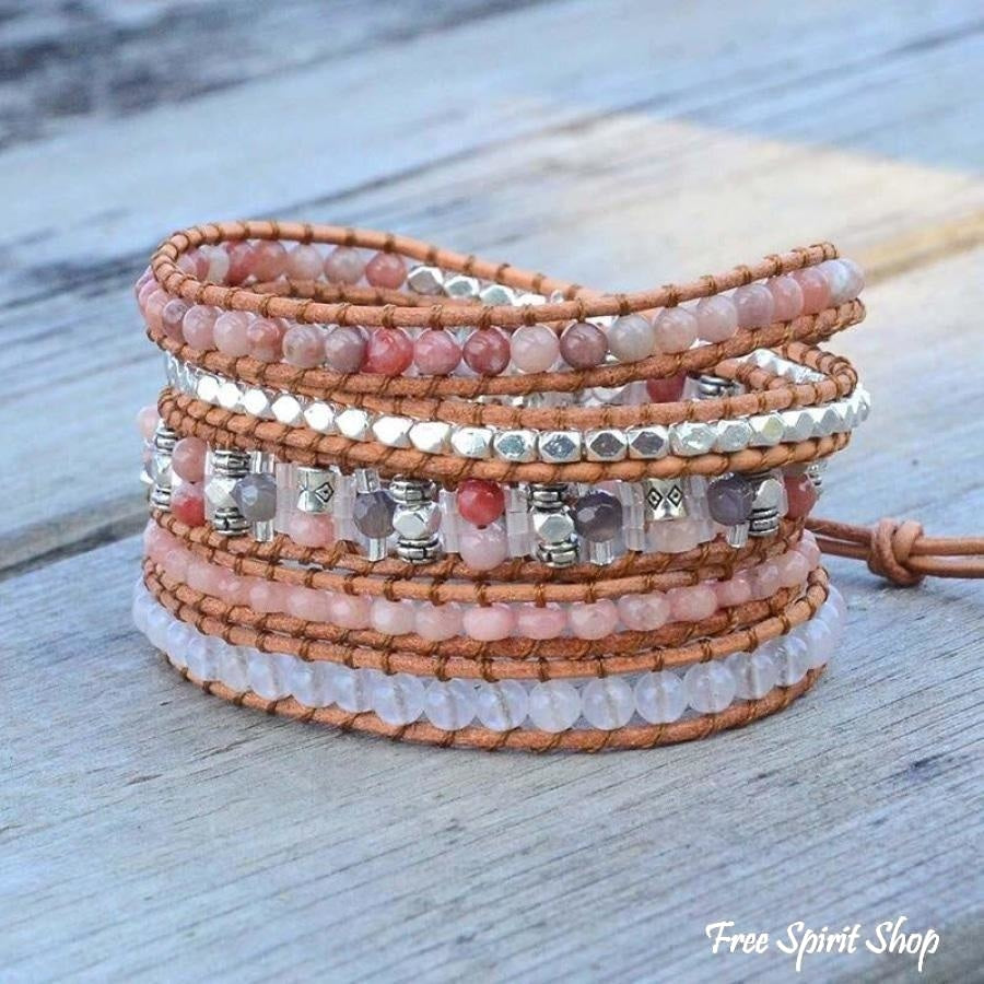 Natural Pink Aventurine & Sunstone Wrap Bracelet - Free Spirit Shop