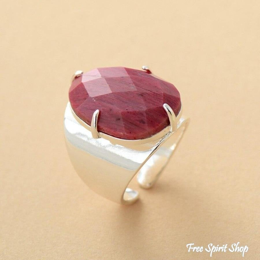 Natural Pink Rhodonite Silver Cuff Ring - Free Spirit Shop