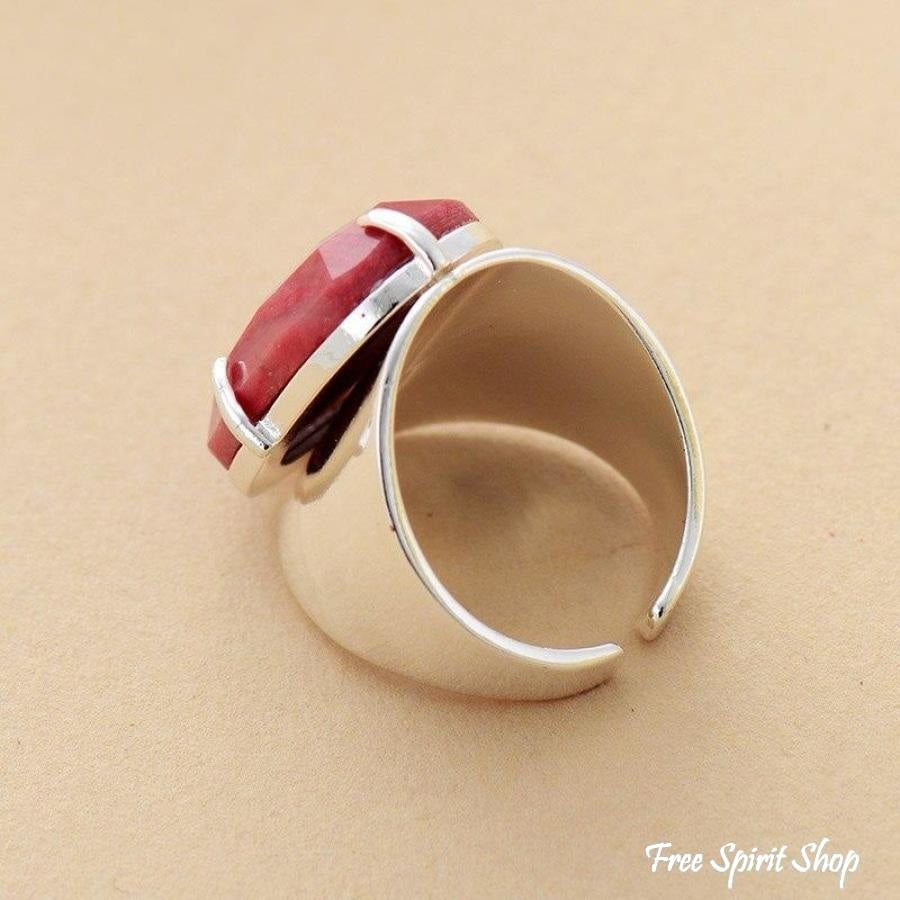 Natural Pink Rhodonite Silver Cuff Ring - Free Spirit Shop