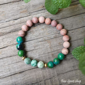Natural Pink Sand Stone & Chrysocolla Mala Bead Necklace / Bracelet - Free Spirit Shop