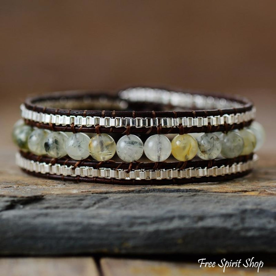 Natural Prehnite Gemstone Bead Wrap Bracelet - Free Spirit Shop