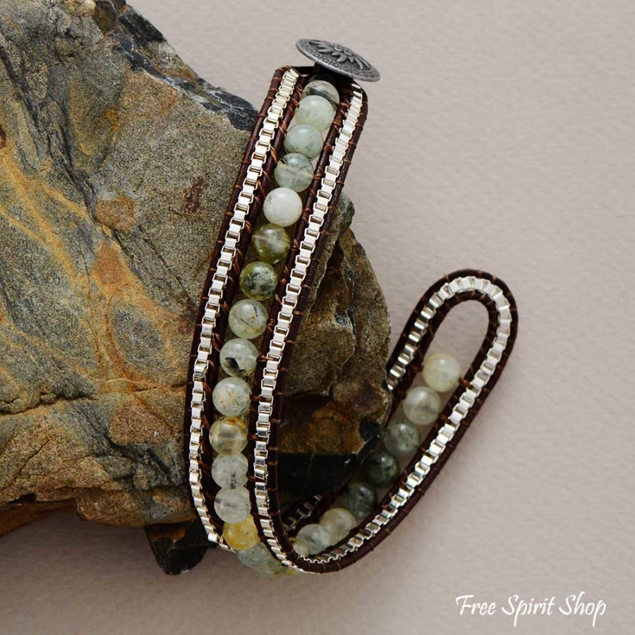 Natural Prehnite Gemstone Bead Wrap Bracelet - Free Spirit Shop