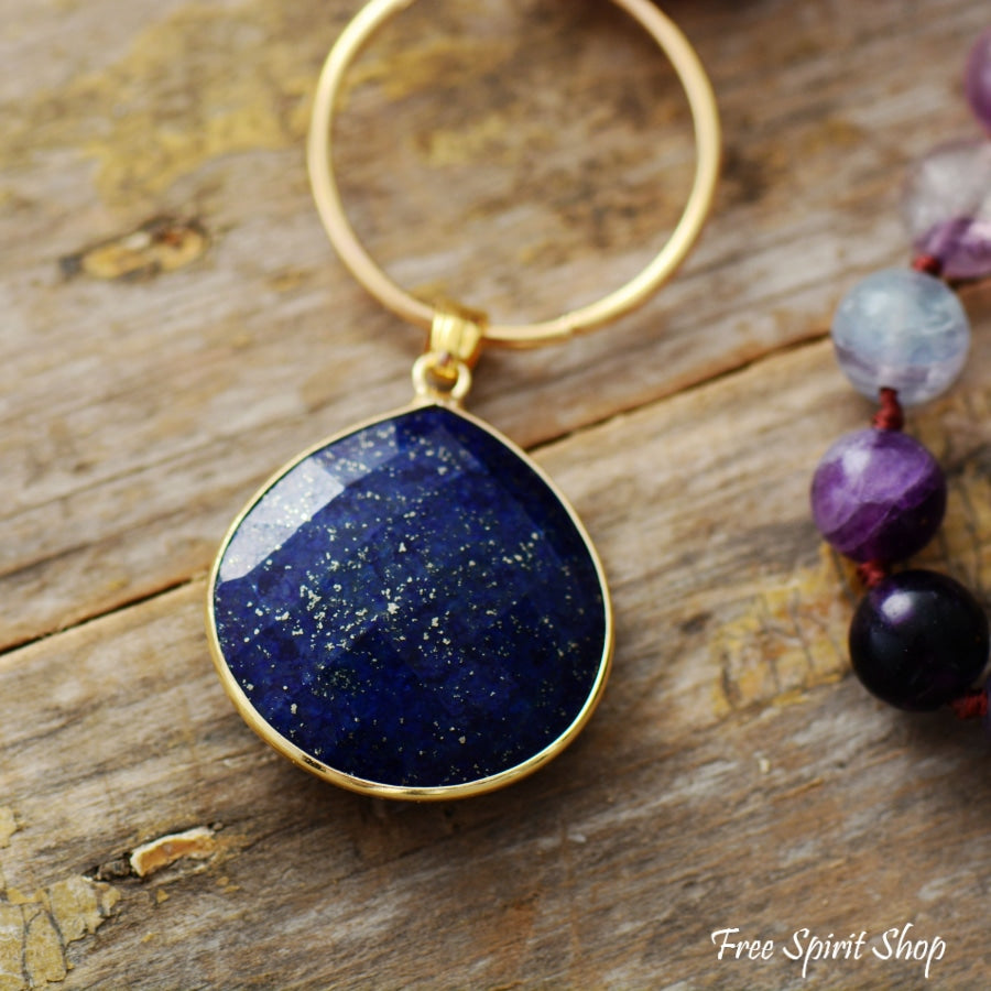 Natural Purple Fluorite & Amethyst With Lapis Pendant Necklace - Free Spirit Shop