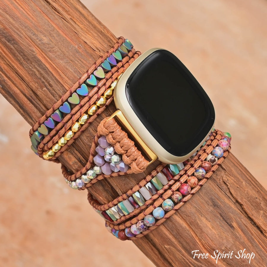 Natural Purple Jasper & Hematite Heart Fitbit Watch Band - Free Spirit Shop