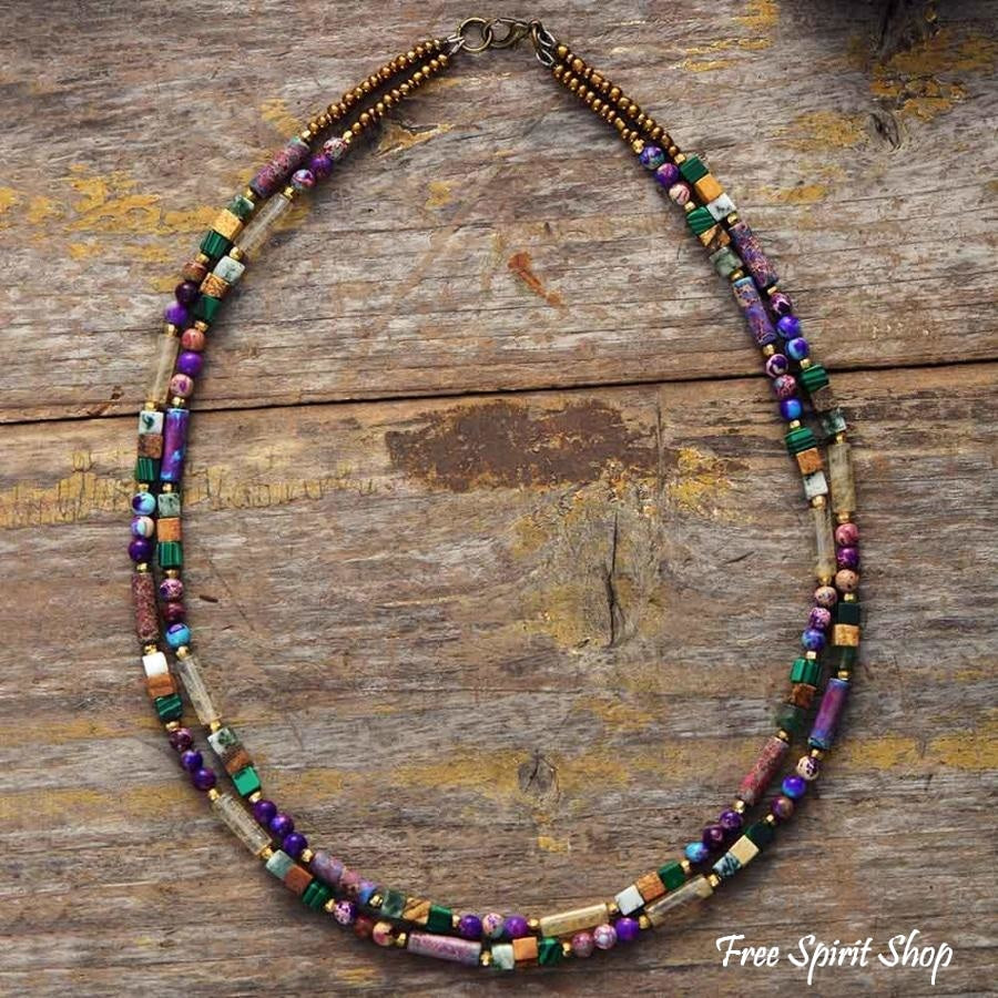 Natural Purple Jasper & Mixed Gemstone Bead Choker Necklace - Free Spirit Shop