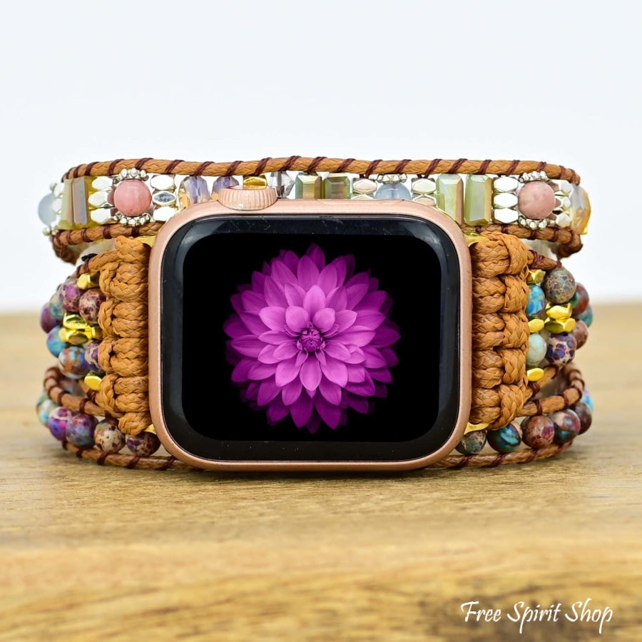 Natural Purple Jasper & Rhodonite Beaded Apple Watch Band - Free Spirit Shop